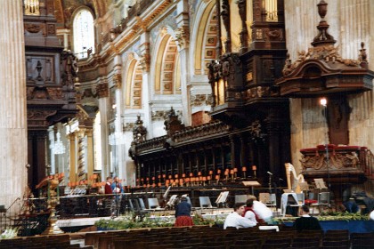 We walk in a little farther and see the South Quire Aisle. The Cathedral is a magnificent structure and  (as we all  know) was designed by Sir Christopher Wren 1675 and 1710. This was the first Cathedral to be built after the English Reformation in the 16th century, when Henry VIII removed the Church of England from the jurisdiction of the Pope and the British Crown took control of the life of the church.