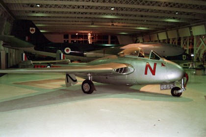 De Havilland Vampire 1943.  Fuselage was balsa and fabric. An RAAF Vampire was the first jet airplane I ever saw in my life.