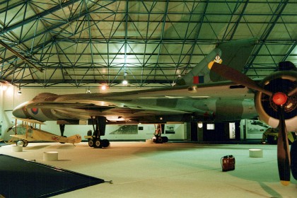 Hawker Siddeley Vulcan with its huge delta wing, 1952.  The Vulcan's only combat missions took place towards the end of the type's service in 1982. During the Falklands War, the Vulcan was deployed against Argentinian forces which had occupied the Falkland Islands. The missions performed by the Vulcan became known as the Black Buck raids, each aircraft had to fly 3,889 mi (6,259 km) from Ascension Island to reach Stanley on the Falklands. Victor tankers conducted the necessary air-to-air refueling for the Vulcan to cover the distance involved; approximately 5,000,000 litres  of fuel was used in each mission.