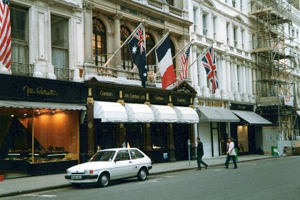 Fancy shops in New Bond Street in Mayfair, not all that far from Hyde Park.