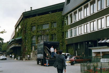 Friday June 3, 1988  We take a train to Wimbledon, about 10 miles SW from London. This is the exterior of the Centre Court.