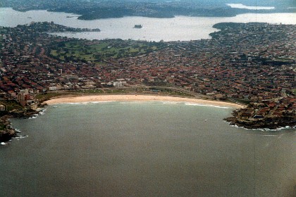 This is Bondi Beach with Sydney Harbour on the other side.