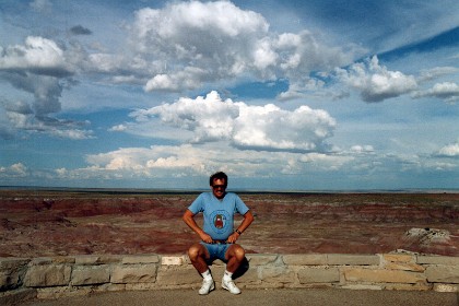 On an overlook, I proudly display my "Arkansas Teddy Bear Club" T Shirt. I don't do violence.