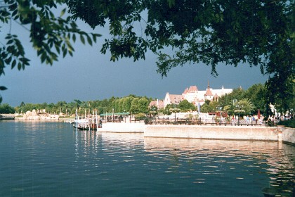 Looking across the lake from the wharf to the Germany Pavilion.