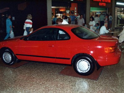 The next day, Sunday 22 October, 1989    We're at LAX ready to return home and there is  a new Toyota Celica on display. I don't know if I like it or not.