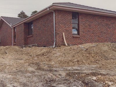 From the back corner of the house looking at the ensuite bathroom window. We had to pay extra for extra footings at this corner of the house.