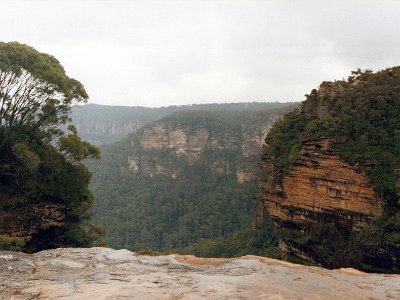 This is the Jamison Valley; the view is stunning.  You can see the layers of sandstone that were laid down 250 million years ago.