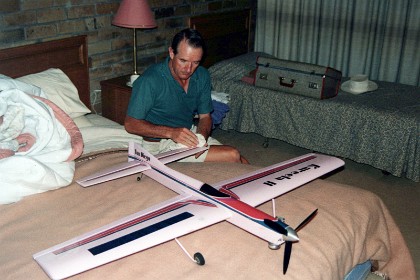 The last pic of this plane, my first built in America. I had sold it to John McIntyre, he was flying it the next day and a hawk attacked it in flight. The plane crashed and was destroyed.