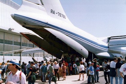 This is an Ilyushin IL-76TD  belonging to the Pacific Express airline, registration number RA-76786.