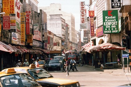 This is the famous Jala Petaling in Chinatown. After hours, the street closes and it becomes a night market. At the market, with complete disregard for intellectual property, you can buy knock-off watches, knock-off handbags, knock-off software complete with knock-off passwords, knock-off designer label clothing and you name it.