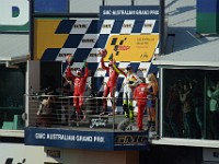 MotoGP Podium Ceremony Acknowledging the cheers of the huge crowd assembled below the podium.