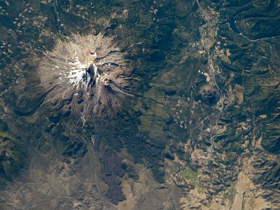 Monday 18  June, 2007   Mount Shasta from space, taken from the International Space Station (ISS).  That's I5 to the right.