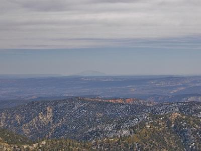 Apparently, on a clear day, you can see the Kaibab Plateau of the Grand Canyon - about 150 kms away.