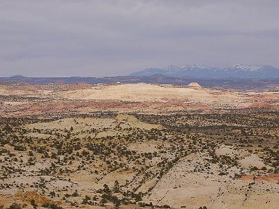 Friday  2007-03-09  SR29, Utah  The  Henry Mountains, at 11,500 ft,  are 75 kms away in the distance. They are with us for the rest of the day and for a couple of hours tomorrow.