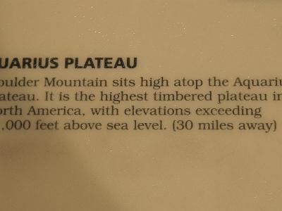 Friday  2007-03-09  SR29, Utah  Boulder Mountain makes up half of the   Aquarius Plateau  . The mountain rises to the west of Capitol Reef National Park and has over 50,000 acres  of rolling forest and meadowlands on its top.  It is the highest timbered plateau in North America and is part of the Dixie National Forest