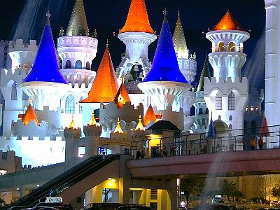 The Excalibur looks very colourful at night.