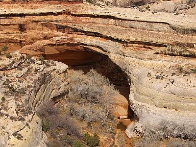 Saturday  2007-03-10  Natural Bridges National Monument, Utah  Stream action is still cutting its way through the Kachina bridge. This rock is sandstone and it was deposited about 270-260 MYA .