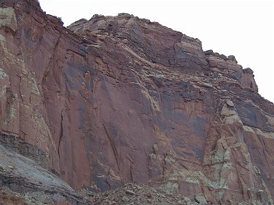 These  layers, typically pale orange to red in colour, are the remnants of wind-born sand dunes deposited around 200 million years ago when all of the land masses were joined together, but starting to break apart, in a single continent called Pangea.