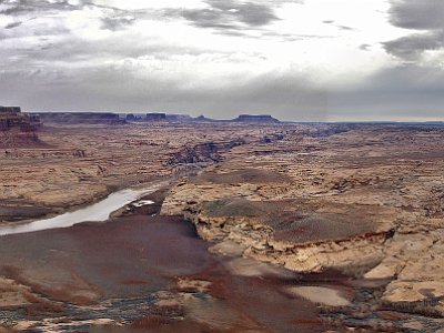 Beyond the Hoover Dam the little water that remains trickles along the California border where it is used to irrigate the desert, and then through Mexico, exhausted, into the Gulf of California