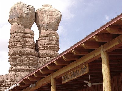 Bluff is where we stayed overnight with Bonnie and Dennis on our first trip with them and where we stayed again in 2004 on our trip from Tucson to Seattle.  We rediscover the Twin Rocks Cafe where Navajo bread is the speciality of the house.