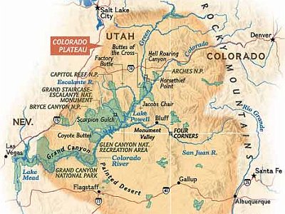 From Thursday 8 until Saturday 10, we explore the wonders of the Colorado Plateau.  The Colorado Plateau is a geologically stable area with extreme weathering; 90% of it is drained by the Colorado River and its tributaries.