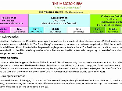 The Mesozoic Era covered the Triassic, Jurassic and Cretacious periods.  Until ≈ 200 Mya all of the continents were joined in a supercontinent called Pangea surrounded by a superocean called Panthalassa.  North America was on the NW side of Pangea and some of the earliest rocks visible in Zion are from that time.