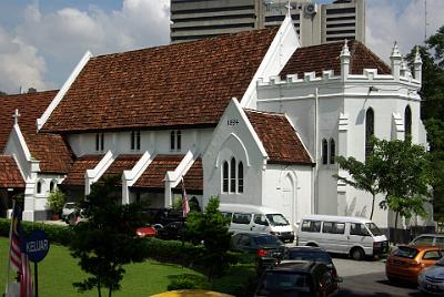 FRIDAY 17 OCTOBER 2008  St Mary's Cathedral. The foundation stone was laid on February 3, 1894  in a ceremony officiated by Bishop G.F. Hose and consecrated one year later by the same bishop. This church replaced an earlier wooden church constructed at Bukit Aman just above Merdeka Square.