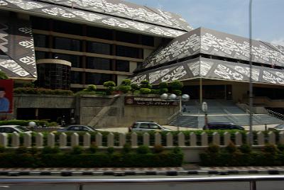 FRIDAY 17 OCTOBER 2008  The National Library. The building's design concept is based on the tengkolok, a traditional Malaysian headgear. The building stores Malaysia's important historical documents and contains various reading and seminar rooms.