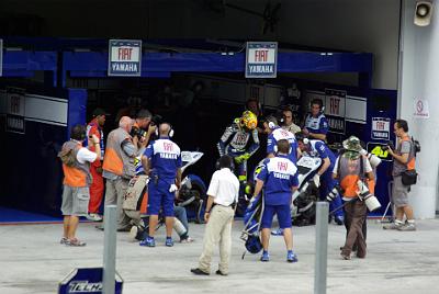 SATURDAY 18 OCTOBER 2008  Because of the wet track, he starts on "wet"  tyres and a bike set up for the wet conditions.