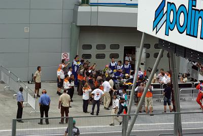 SATURDAY 18 OCTOBER 2008  There were great cheers from the grandstand calling out Rossi's name and he waved back. Even in Malaysia Rossi has a huge following.