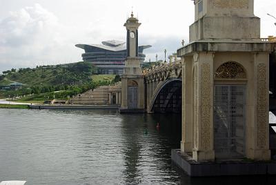 SATURDAY 18 OCTOBER 2008  The Putrajaya Convention Centre or PCC, visible on the other side of the lake,  is the main convention centre in Putrajaya. The design idea of the PCC is based on the shape of the eye of 'pending perak' (a silver Malay royal belt buckle).