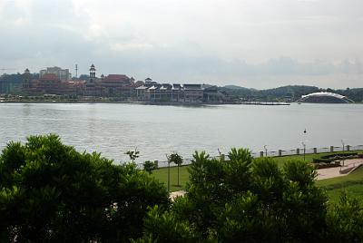 SATURDAY 18 OCTOBER 2008   Ornate buildings on the other side of Lake Putrajaya. Just visible on the right hand side of the picture is the Putrajaya Aquatic Centre.