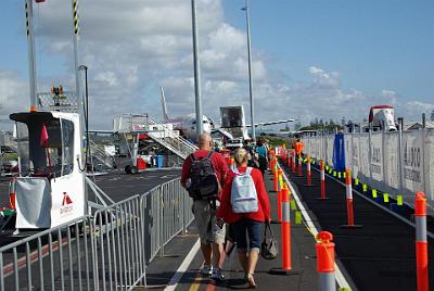 TUESDAY 14 OCTOBER 2008  We drive to Coolangatta Airport and leave the car in the long term parking area. Check-in was without hassle as were the immigration and security procedures. The terminal itself is primitive but an 'exciting' new terminal is being built.