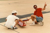 Late 1988 Kareela III  A couple of months after returning to Australia, I'm competing in the Amberly Queensland Nationals. I signal and Dennis Percival is ready to launch my plane.