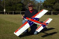 Fandango repair   During the Burford Day at KMFC in October 2019, a chap came up to me and asked if I had any planes for sale. I said, "Yes but you can't afford it."  He said, "Yes I can. How much?" "$500." "Sold, when can I pick it up?" His name is Garry Lynch and he bought the plane unsighted.  He called around to my place on his way home and collected it.  (Photo taken August 2010 when the plane was new). : 23010-08-07 kmfc