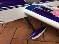 November 2017 - Some alterations  With a prop this big, I need a longer landing gear.  These are made by Ian Heath in Queensland (07 3349 2628).  I also fit a pair of C/F wheel pants at 1 oz each.  Ouch!  All up, the plane now weighs in at a smidgeon under 70 oz.