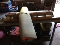 2019 Draco 3   I drop the wing in and begin the fitting process.  Here, I check that fuselage is horizontal on the pitch axis.  This adjustment is via a long 2-56 screw in the tailwheel mount.