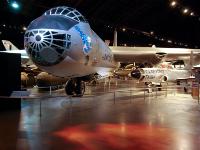 Some B-36s served as photographic reconnaissance aircraft and others were adapted to launch and retrieve specially modified RF-84F/K THUNDERFLASH reconnaissance planes. An exmaple of the RF-84 is on display at the rear of the B-36. : 2009-11-04 USA Air Force Museum