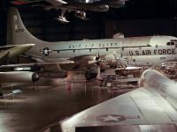 The BOEING KC-97  STRATOFREIGHTER was a cargo version of the B-29 WWII bomber. The C-97 Stratofreighter first flew in November 1944 and the tanker version, the KC-97L with the "flying boom" refueling system, in 1950. In all, the USAF ordered 890 aircraft: 74 C-97s and 816 KC-97s. : 2009-11-04 USA Air Force Museum