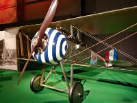 The French-built NIEUPORT 28 became the first fighter airplane flown in combat by pilots of the American Expeditionary Force (AEF) in World War I. The lightly built Nieuport 28 developed a reputation for shedding its upper wing fabric in a dive. : 2009-11-04 USA Air Force Museum