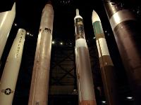 Fourth from the left is the MARTIN MARIETTA SM-68A/HGM-25A TITAN  which was the US's first multistage ICBM (Intercontinental Ballistic Missile). It was the first American ICBM to be based in underground silos. Third from the left is the MARTIN MARIETTA SM-68B/LGM-25C TITAN II which was the longest-serving ICBM in the USAF's strategic arsenal. The SM-68B was on operational alert from 1963-1987 and for most of its nearly 25 years of operation, Titan II was the largest and most powerful American nuclear-armed missile. The Titan design also enjoyed a long career as a space launch vehicle, sending satellites and manned spacecraft into earth orbit. : 2009-11-04 USA Air Force Museum