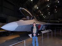 I'm standing in the middle of the middle hangar called the Modern Flight Gallery where there is a (temporary?) space allocated to the remarkable F22 Raptor.   I drool over this plane before visiting the Modern Flight Galleries. : 2009-11-04 USA Air Force Museum