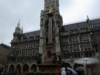 The Mariensäule is topped by a golden statue of the Virgin Mary in Marienplatz, Munich.