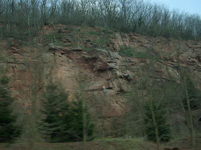 Saturday 2009-04-04 &nbsp;&nbsp;&nbsp;  Just outside of Wasselonne   Just outside of Wasselone, there is a cliff face popular with climbers. The pink sandstone from here (and other quarries in the Vosges)  was used to construct the Strasbourg Cathedral (1176–1439) and this gave the cathedral its characteristic pink hue.