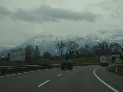 Thursday 2009-03-26&nbsp;&nbsp;&nbsp;   On the A4 heading east   The alps become more prominent