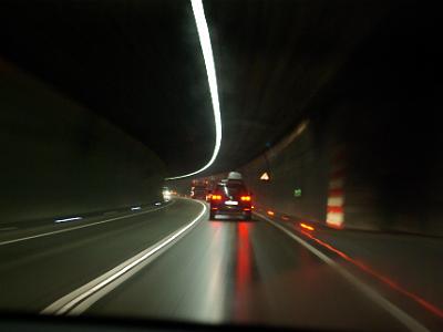 Thursday 2009-03-26 &nbsp;&nbsp;&nbsp;   On the A14 in Austria   Mostly the roads go between the Alps but on three separate occasions, we had to drive through very long tunnels.