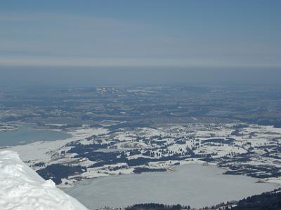 Saturday 2009-03-28 &nbsp;&nbsp;&nbsp;  at the top of Tegelberg Mountain  This is a small frozen lake almost directly north of us called Bannwaldsee. The B17 runs to the south of it.