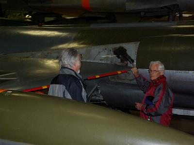 Sunday 2009-03-29&nbsp;&nbsp;&nbsp;   Deutsches Museum - Munich  Dennis examines the very sharp leading edge of a Luftwaffe F104G Starfighter.  Of the 916 Starfighters flown by the German air force from 1960 to 1991, around one third was lost in accidents.