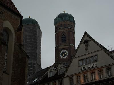 Sunday 2009-03-29&nbsp;&nbsp;&nbsp;     Munich City Centre   These are the twin towers of the Frauenkirche (Cathedral of Our Blessed Lady); the largest church in Munich. It is a catholic church, a major landmark and a popular tourist attraction. The time has slipped away and we still haven't had lunch.