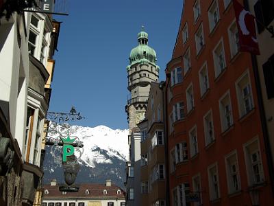 Wednesday 2009-04-01&nbsp;&nbsp;&nbsp;  Herzog Friedrich Straße Innsbruck Austria   The city tower provides 360º views of Innsbruck and the mountains that surround the city.